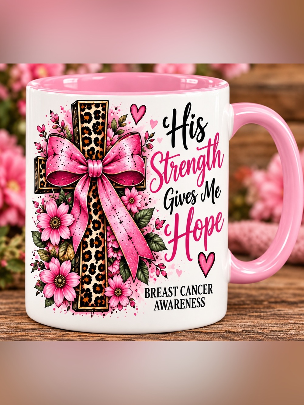 His Strength Gives Me Hope — Breast Cancer Awareness Mug